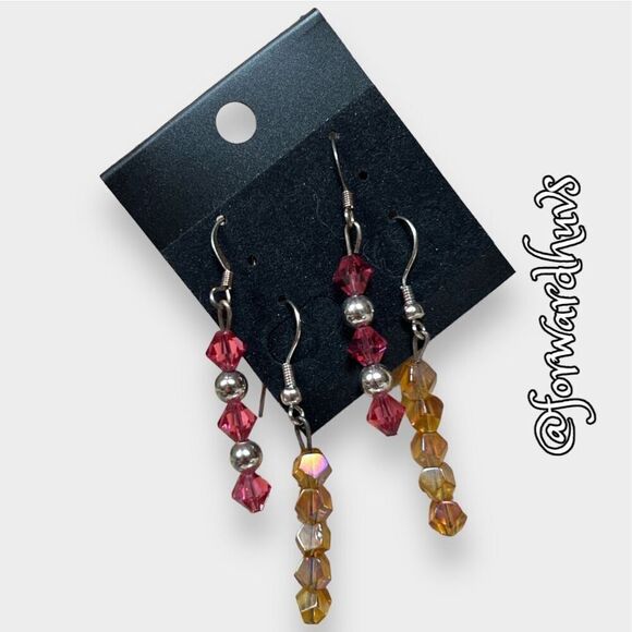 Two Pairs of NWOT Glass Bead Dangle Earrings on Silver Tone Hooks - Picture 2 of 7